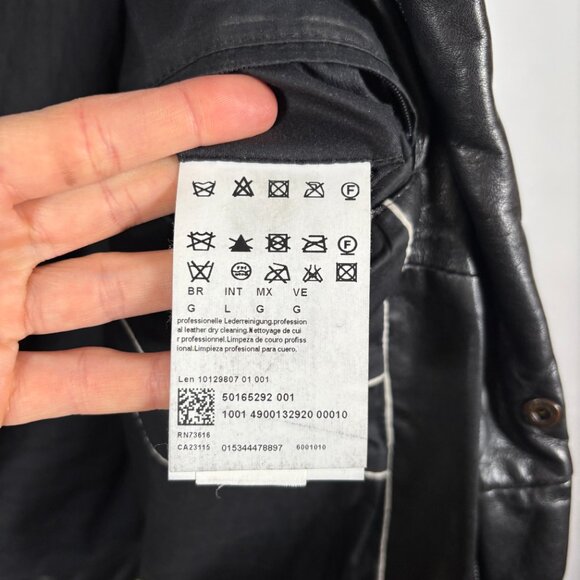 Hugo Boss Lamb Leather Winter Jacket Coat Black Hooded Puffer Luxury Size Small - Picture 9 of 10